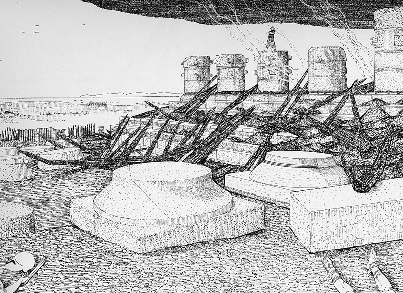 Die Akropolis nach dem Persersturm. Zeichnung von M. Korres